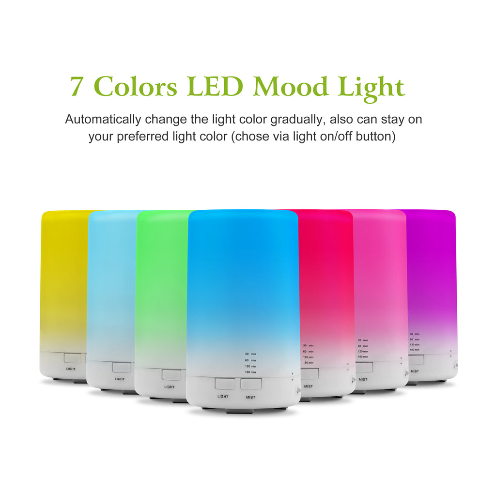 Mini cool mist humidifier with 7 color LED lights for portable aromatherapy