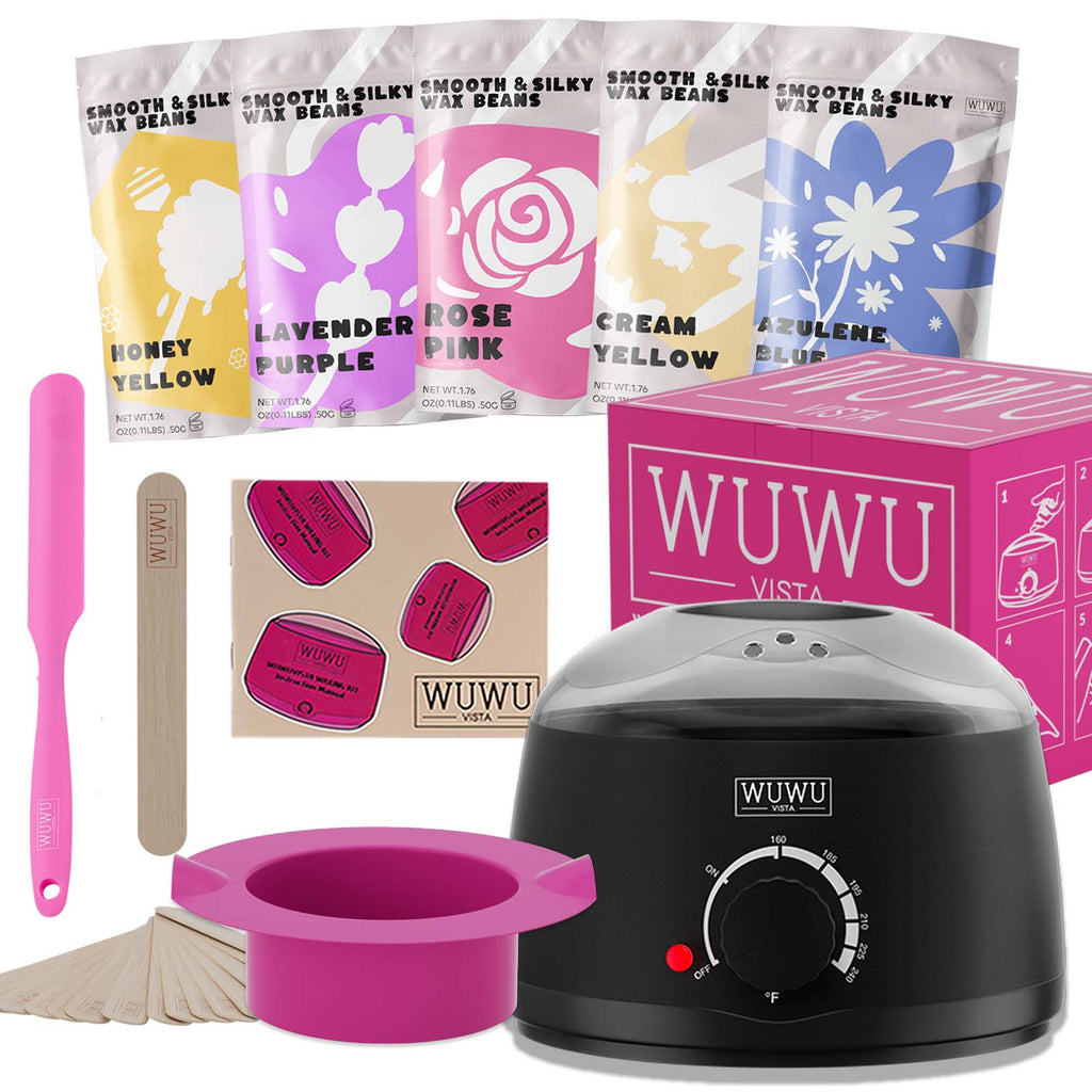 Waxing Kit 19 Items, WUWUVISTA Hair Removal Wax Kit With Wax Melt Warmer Waxing Beads For Face, Brazilian, Full Body, Bikini Suitable For Plugs Of American & European Specifications
