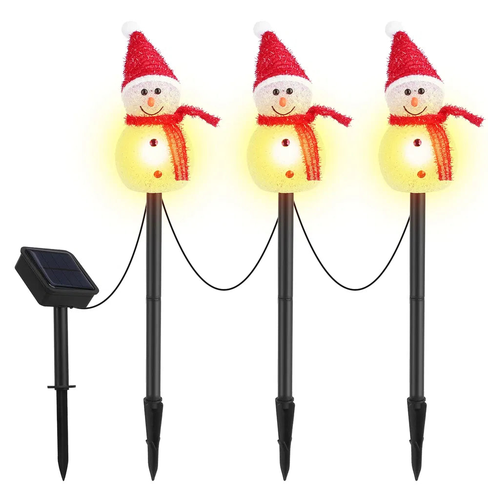 Christmas Solar Lights - 3 Snowmen Outdoor Decorative Garden Stake Light