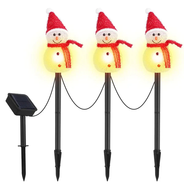 Christmas solar lights 3 snowmen outdoor decorative garden stake waterproof