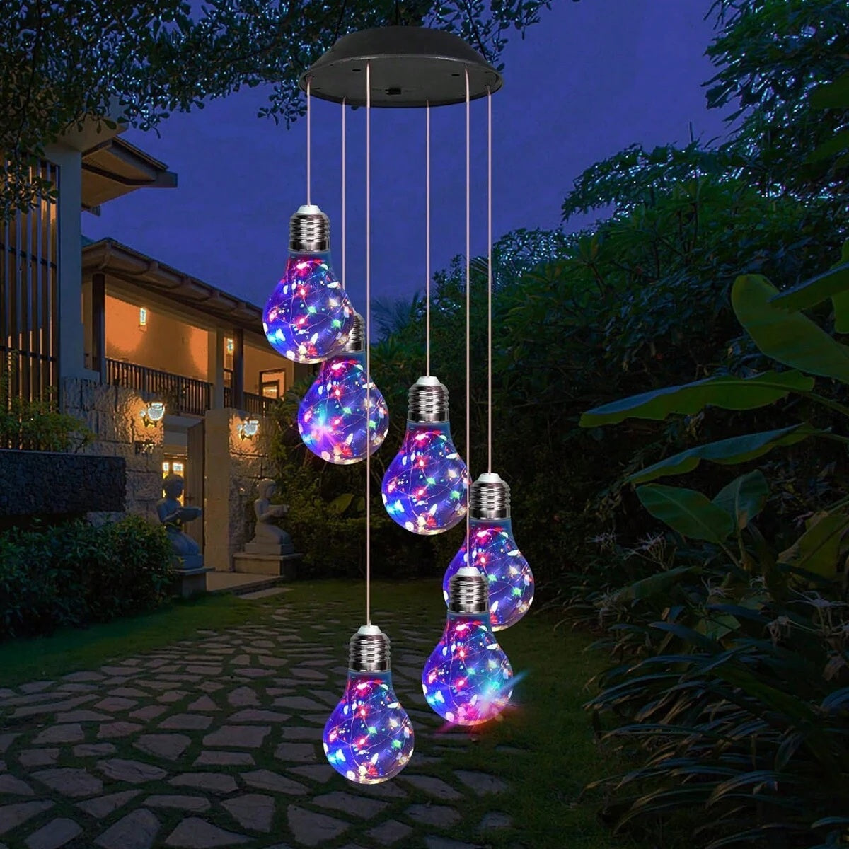  Solar wind chimes with 6 color changing LED bulbs for outdoor garden decoration