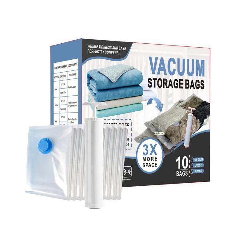 Eco-Friendly Clothes And Bedding Space-Saving Compression Bags, 4 Medium Bags, 4 Large Bags, 2 Extra Large Bags With Pump