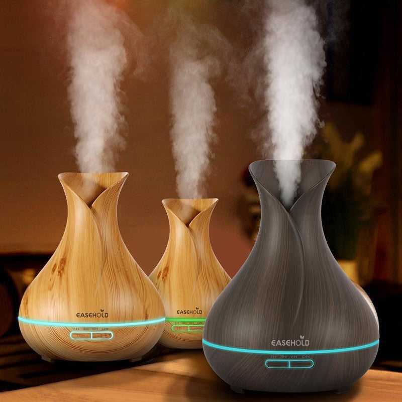Minimalist aroma diffuser with cool mist and ambient lighting
