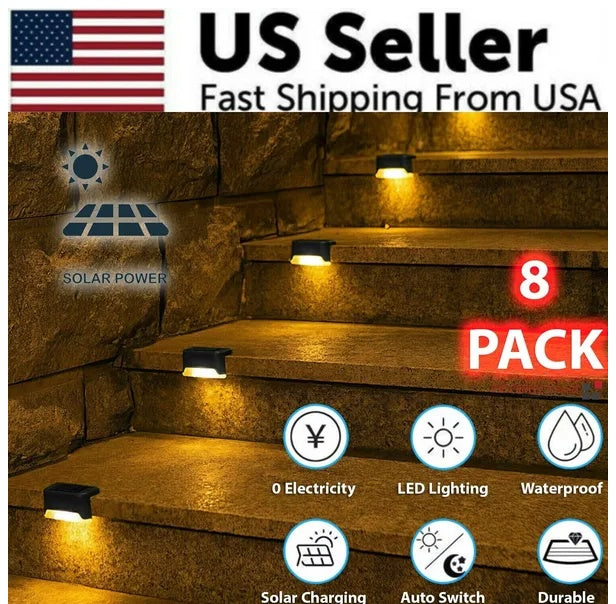 Solar Deck Lights - 8 Pack Waterproof LED Step Lights for Stairs & Fence