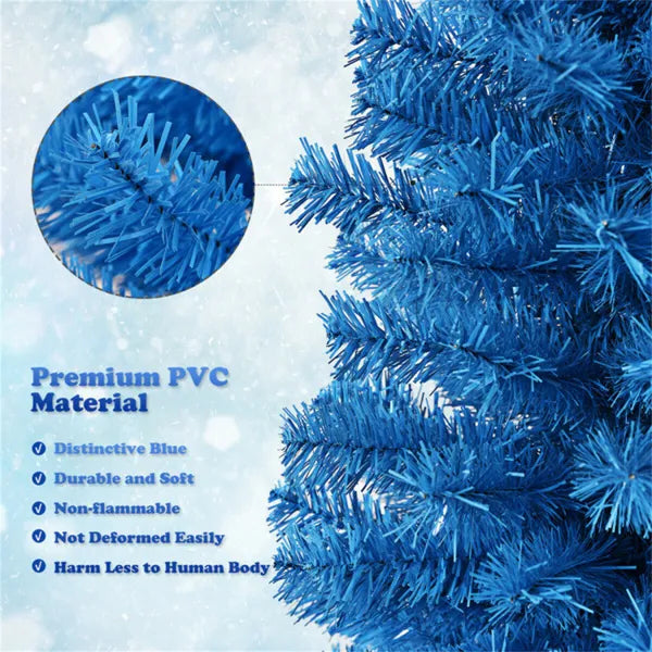 6FT Artificial Christmas Tree - 520 Branch Tips, Blue Pencil Shape Design, Eco-Friendly PVC  Sturdy Metal Stand