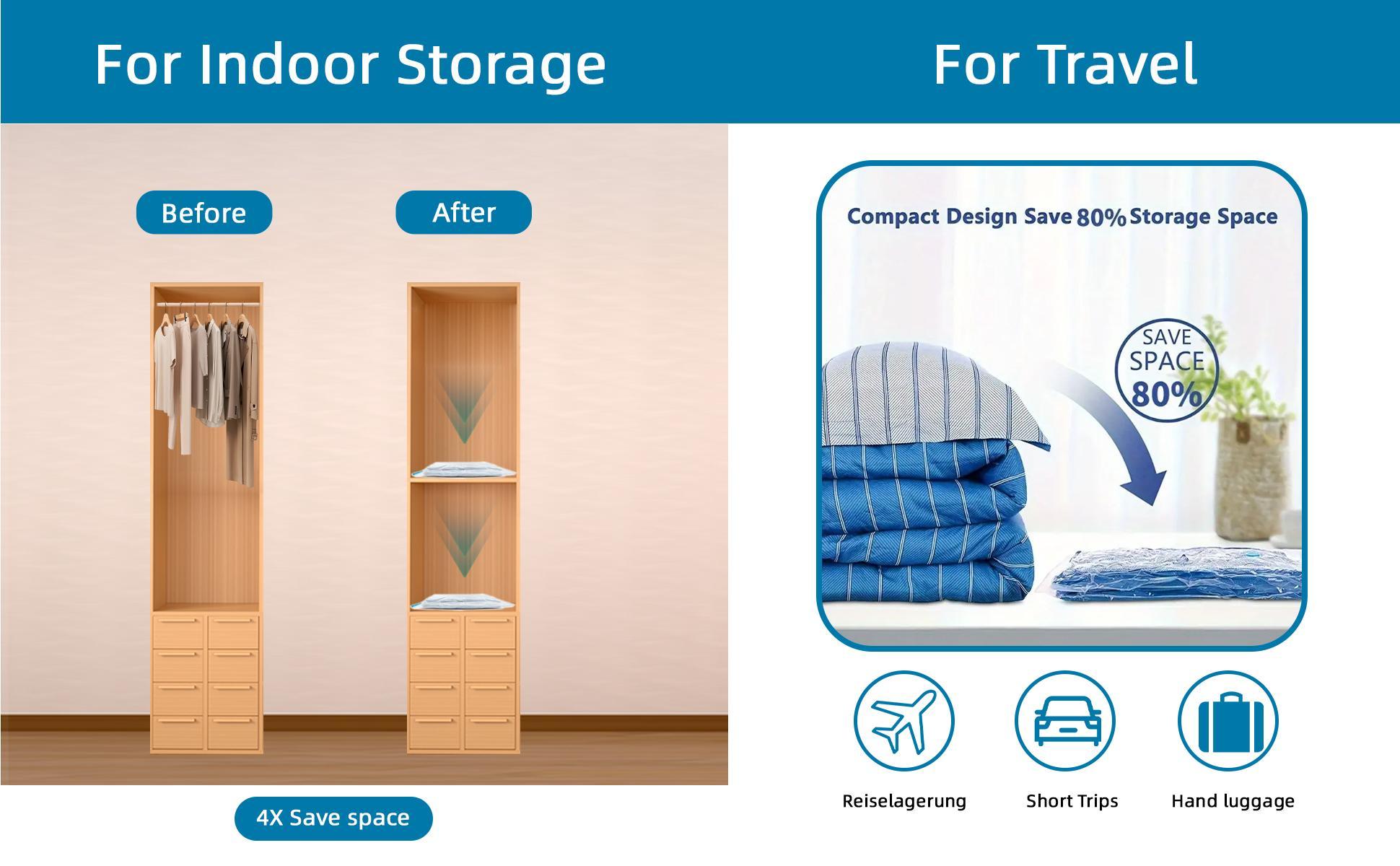 Eco-Friendly Clothes And Bedding Space-Saving Compression Bags, 4 Medium Bags, 4 Large Bags, 2 Extra Large Bags With Pump