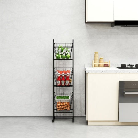 3-Tier Kitchen Storage Basket Organizer, Freestanding Metal Wire Rack For Fruit, Vegetables, And Pantry Items