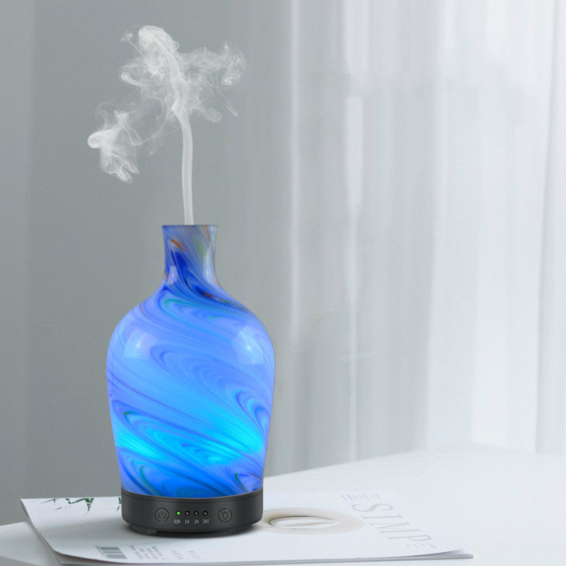 Glass aroma diffuser humidifier with ambient LED lights for bedroom and office