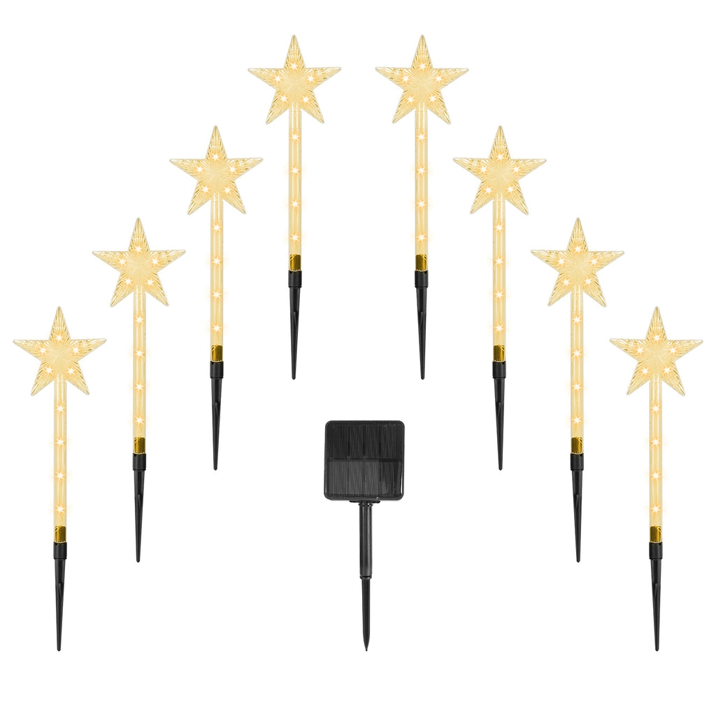 8Pack Christmas Solar Stake Light 64LED Beads Star Shaped Pathway Lights With 8 Lighting Modes IP64 Waterproof Xmas Decoration For Garden Patio Yard Porch Driveway