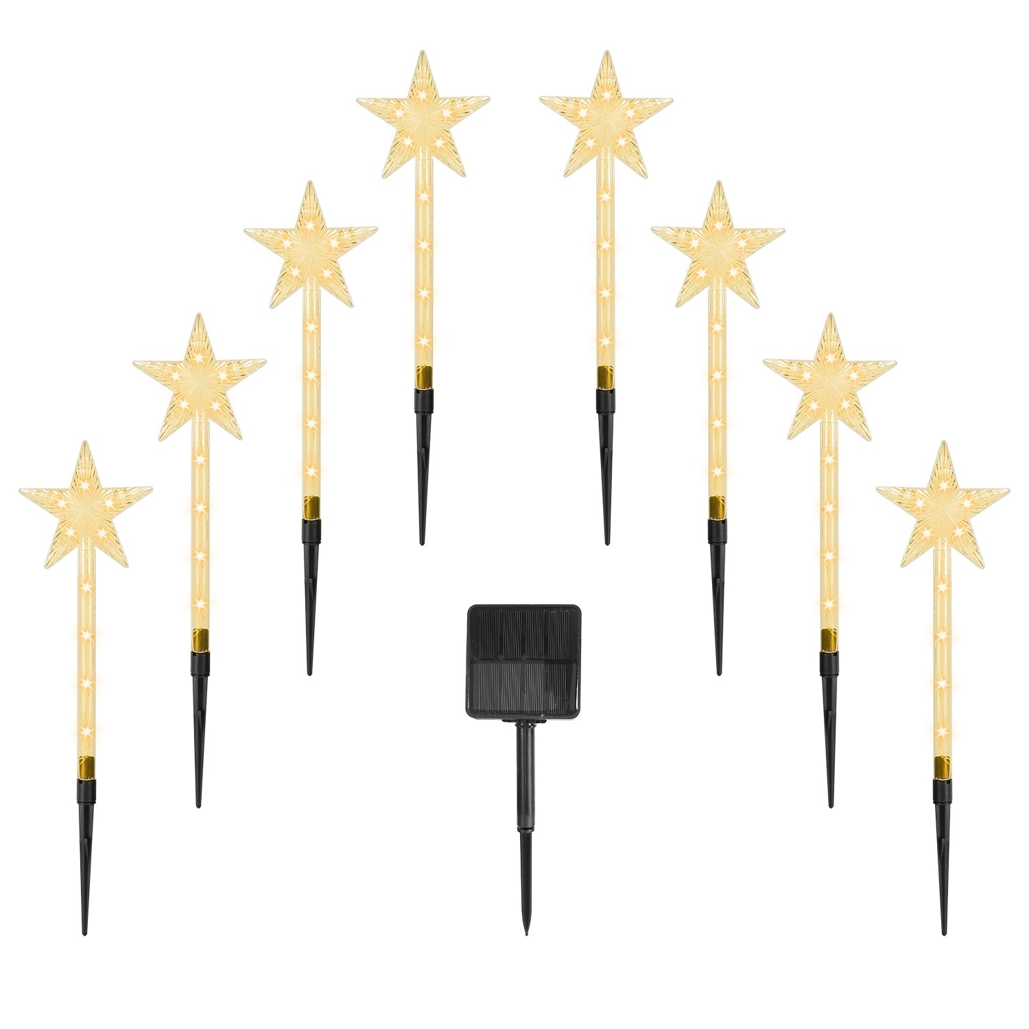 8Pack Christmas Solar Stake Light 64LED Beads Star Shaped Pathway Lights With 8 Lighting Modes IP64 Waterproof Xmas Decoration For Garden Patio Yard Porch Driveway