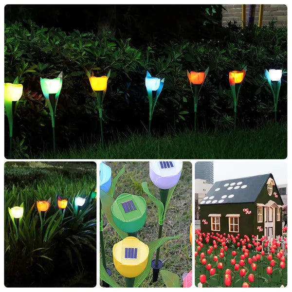 6 Pcs Solar Garden Tulip Flower Light Outdoor Solar Pathway Light IP54 Water-resistant Landscape Lights For Festival Decorations