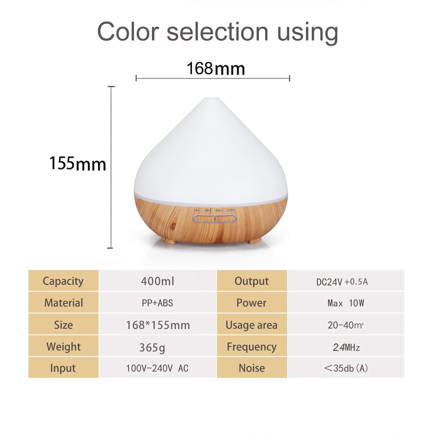 Volcano aroma diffuser showing 7-color LED light options