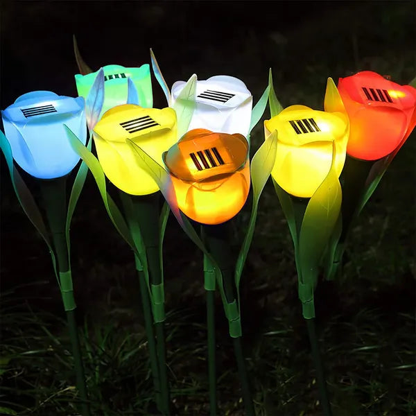 6 Pcs Solar Garden Tulip Flower Light Outdoor Solar Pathway Light IP54 Water-resistant Landscape Lights For Festival Decorations