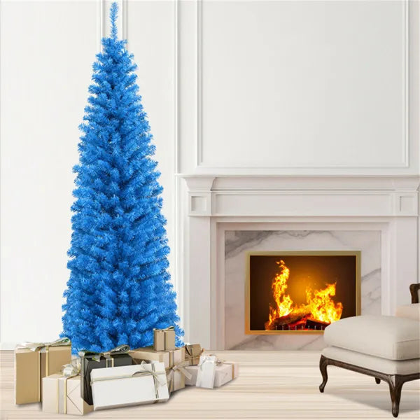 6FT Artificial Christmas Tree - 520 Branch Tips, Blue Pencil Shape Design, Eco-Friendly PVC  Sturdy Metal Stand