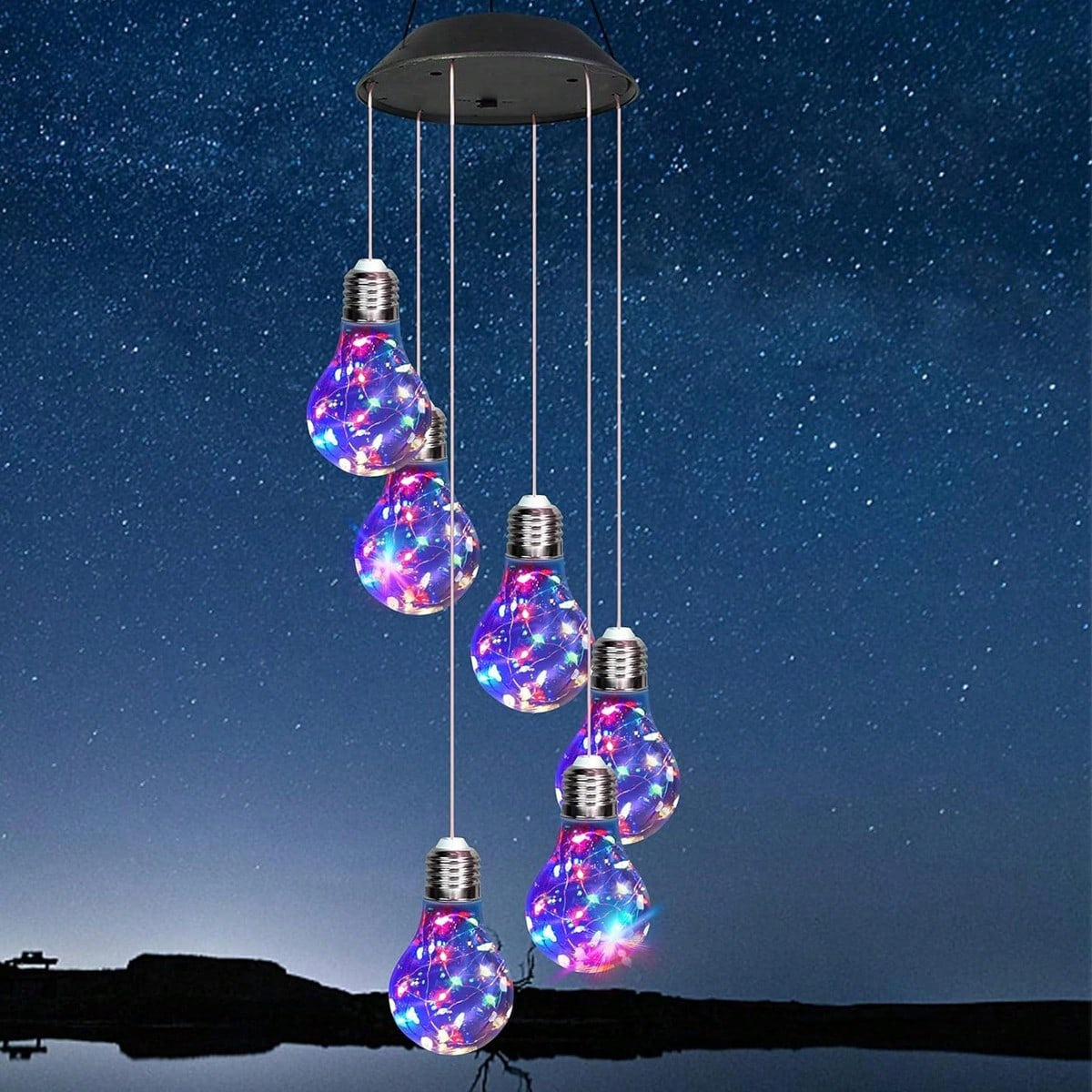 Color changing solar powered wind chimes with 6 LED bulbs waterproof