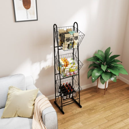 3-Tier Kitchen Storage Basket Organizer, Freestanding Metal Wire Rack For Fruit, Vegetables, And Pantry Items