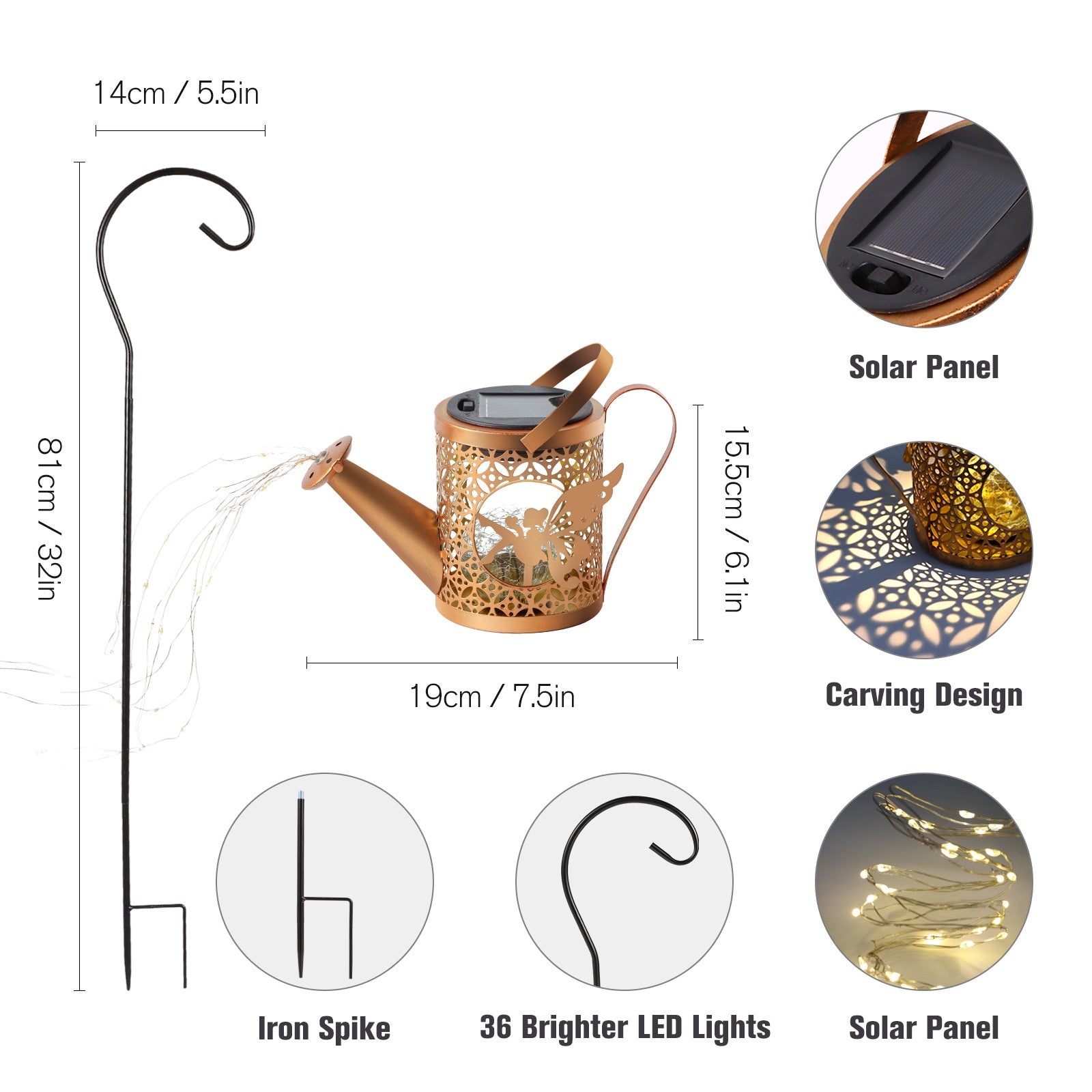 Solar Garden Lights Outdoor Decoration, Metal Solar Watering Can Lights Outdoor Waterproof, Small Patio Light Yard Lawn Pathway Decor, Gardening Gifts Solar Lantern Out