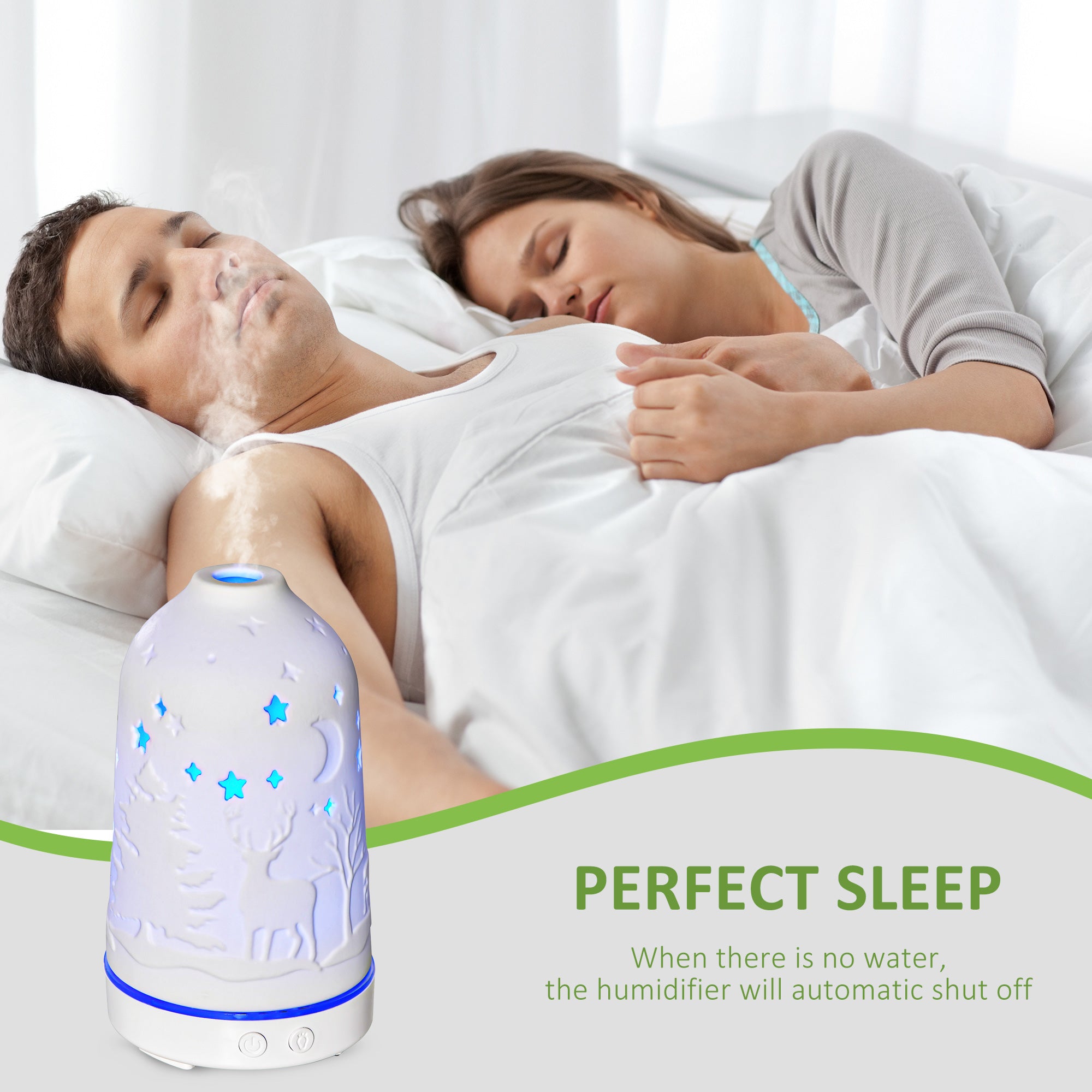 Ultrasonic diffuser mist output demonstration for bedroom use