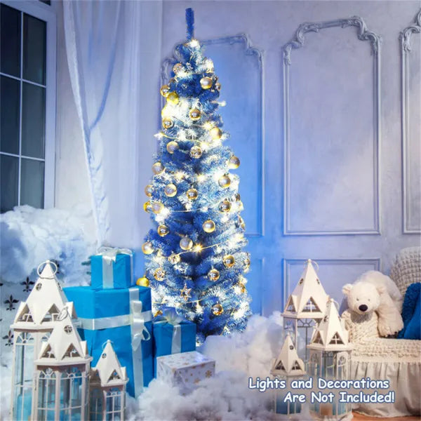 6FT Artificial Christmas Tree - 520 Branch Tips, Blue Pencil Shape Design, Eco-Friendly PVC  Sturdy Metal Stand