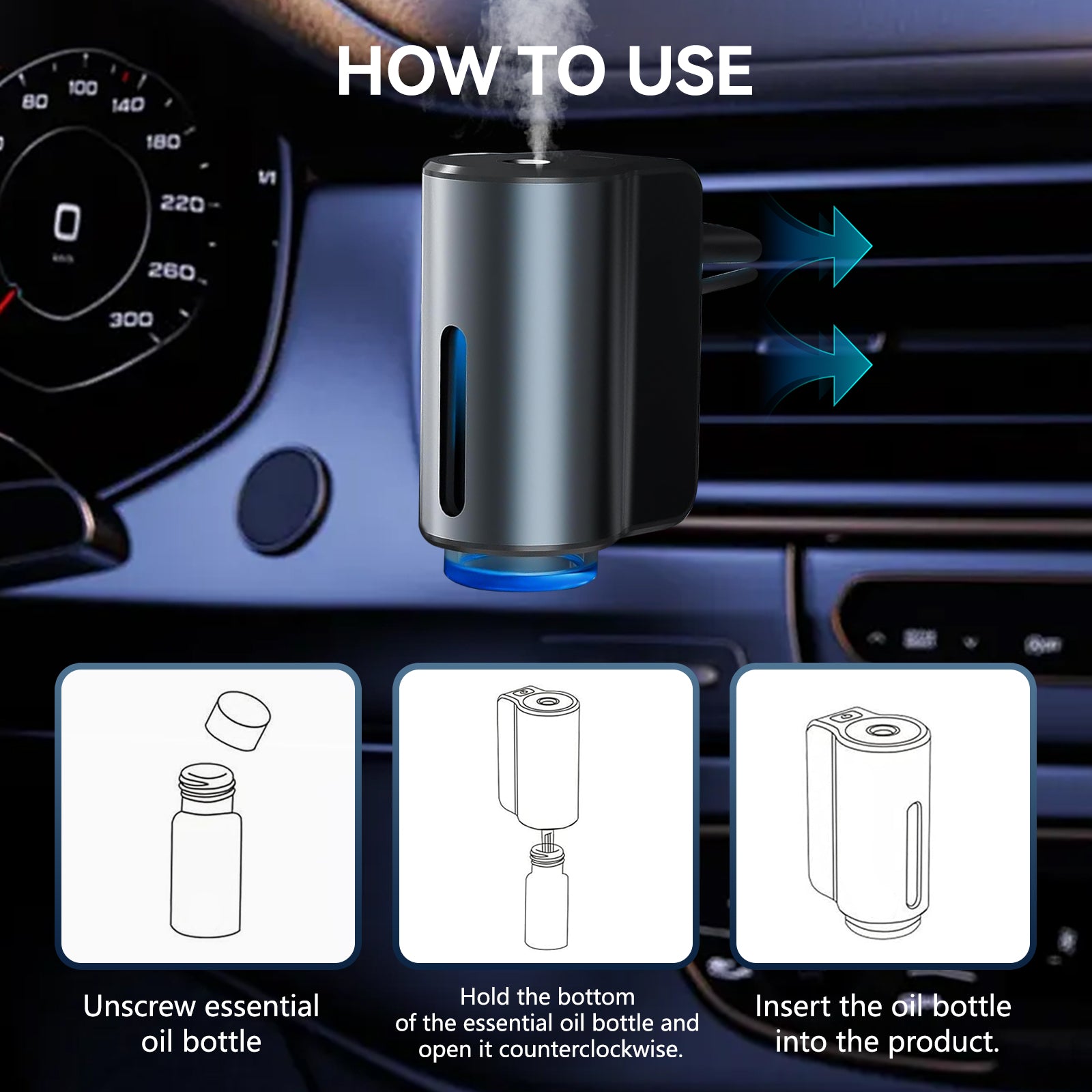 M80 car aromatherapy diffuser with easy-fill water tank and one-button control