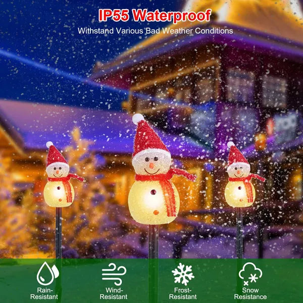 Christmas Solar Lights - 3 Snowmen Outdoor Decorative Garden Stake Light