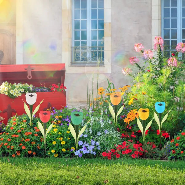 6 Pcs Solar Garden Tulip Flower Light Outdoor Solar Pathway Light IP54 Water-resistant Landscape Lights For Festival Decorations