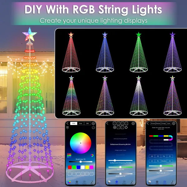 1.8M LED Smart Christmas Cone Tree Outdoor Lighted Christmas Tree Light With App Control Remote Control IP44 Waterproof Timer 210 Modes For Indoor Outside Yard Display