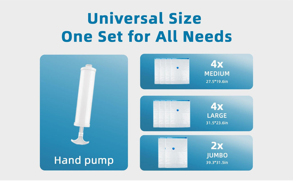 Eco-Friendly Clothes And Bedding Space-Saving Compression Bags, 4 Medium Bags, 4 Large Bags, 2 Extra Large Bags With Pump