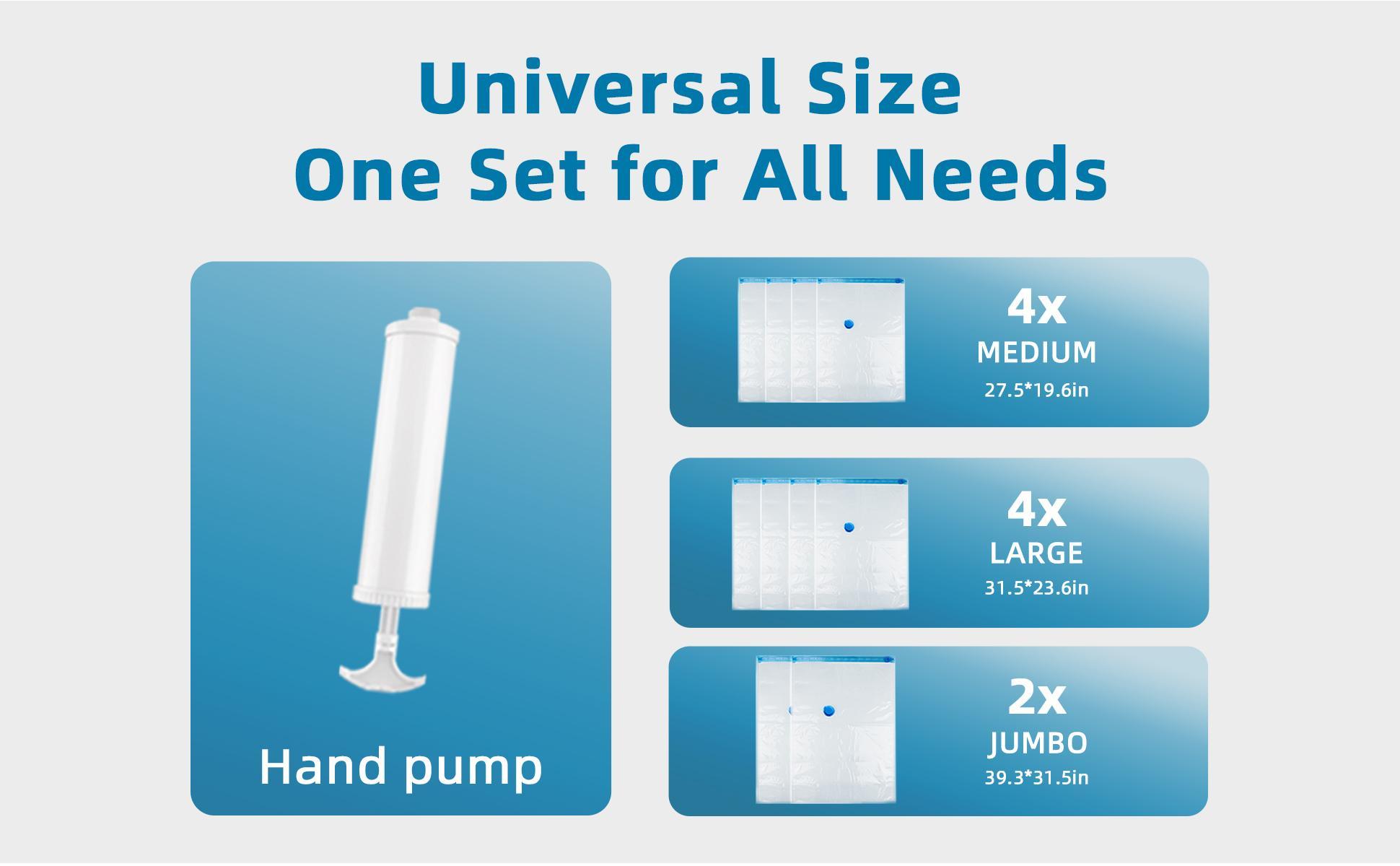 Eco-Friendly Clothes And Bedding Space-Saving Compression Bags, 4 Medium Bags, 4 Large Bags, 2 Extra Large Bags With Pump