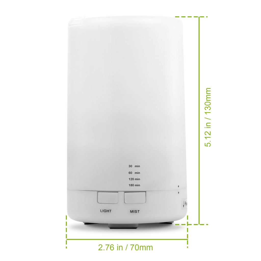 Compact USB powered humidifier diffuser with color changing LED lights on desk