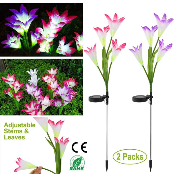 2Pcs Solar Garden Lights Outdoor Lily Flower LED Light 7-Color Changing IP65 Waterproof For Festival Decorations