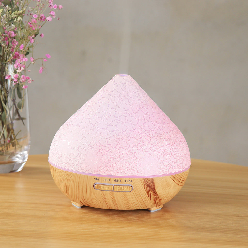 Crackle volcano humidifier with colorful LED lights and ceramic finish