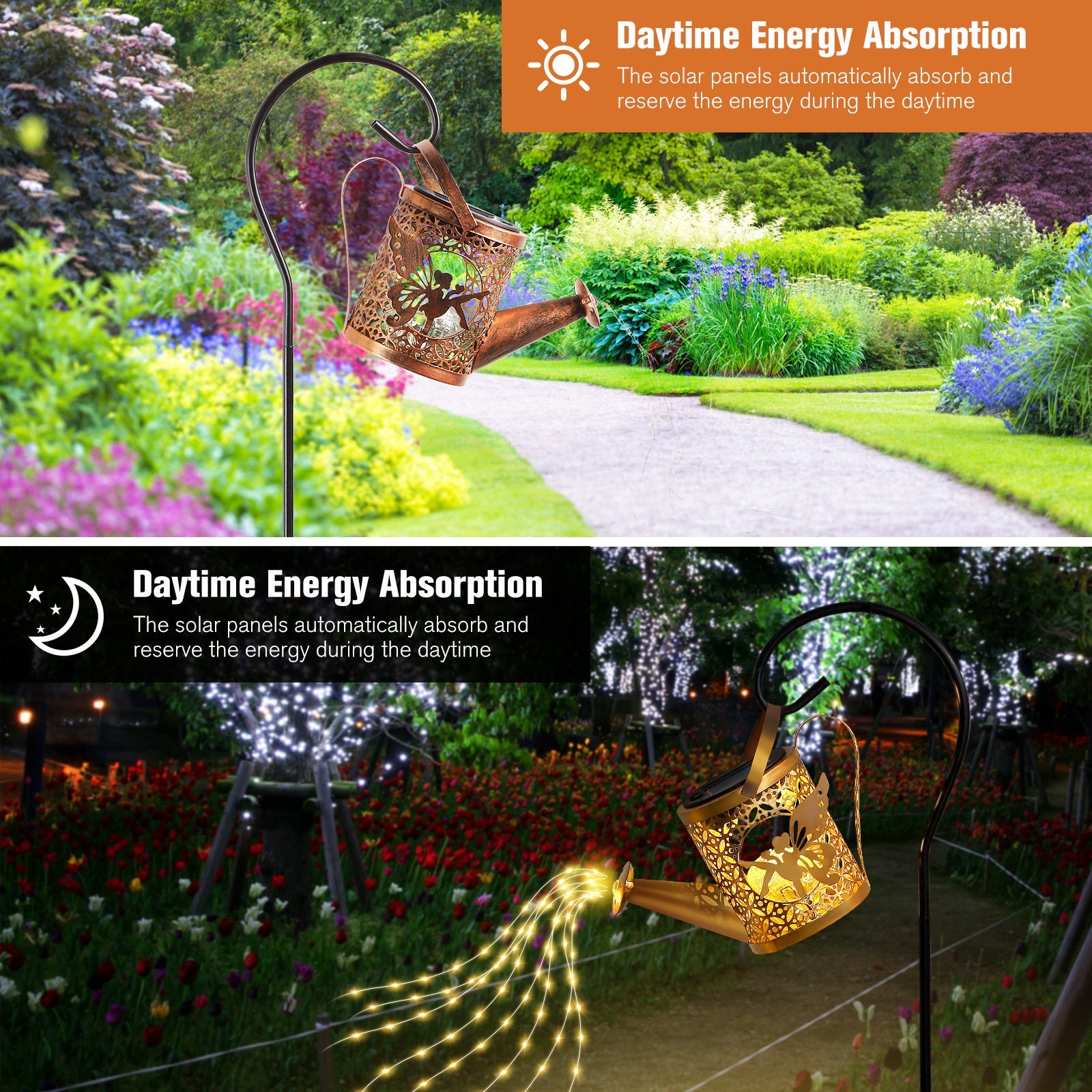 Solar Garden Lights Outdoor Decoration, Metal Solar Watering Can Lights Outdoor Waterproof, Small Patio Light Yard Lawn Pathway Decor, Gardening Gifts Solar Lantern Out