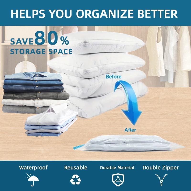 Eco-Friendly Clothes And Bedding Space-Saving Compression Bags, 4 Medium Bags, 4 Large Bags, 2 Extra Large Bags With Pump