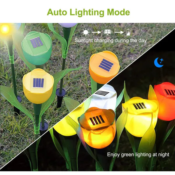 6 Pcs Solar Garden Tulip Flower Light Outdoor Solar Pathway Light IP54 Water-resistant Landscape Lights For Festival Decorations