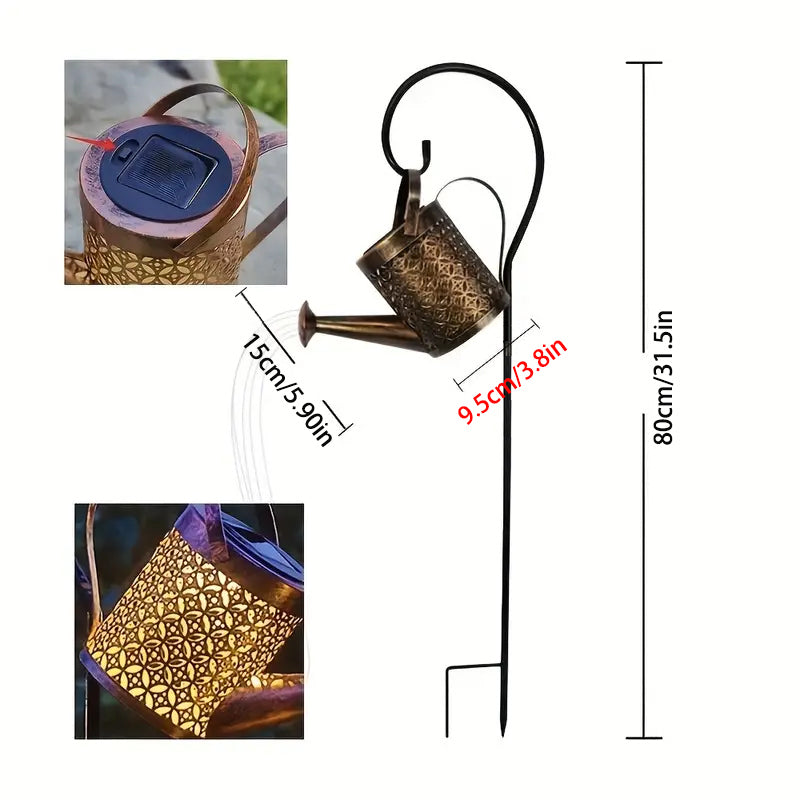 1   2pcs Watering Can Lights, Copper Solar Garden Lights For Outdoor  Pathway  Yard Deck  Lawn Patio