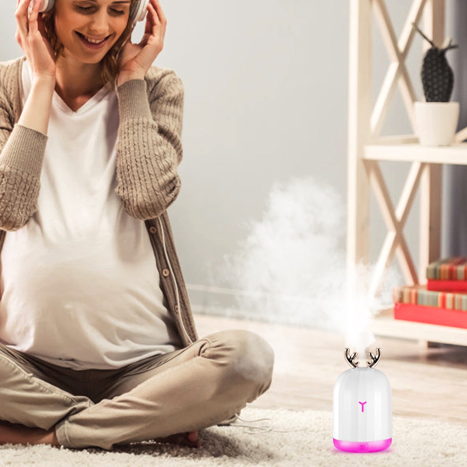 Portable cool mist diffuser with 7 color ambient lighting for wellness