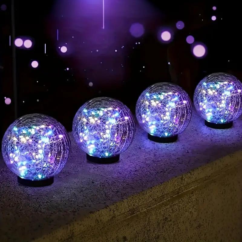 Solar Garden Lights - Crackle Glass Ball Stake Lights for Outdoor Pathway