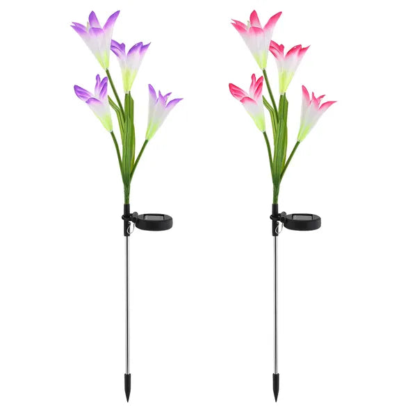 2Pcs Solar Garden Lights Outdoor Lily Flower LED Light 7-Color Changing IP65 Waterproof For Festival Decorations
