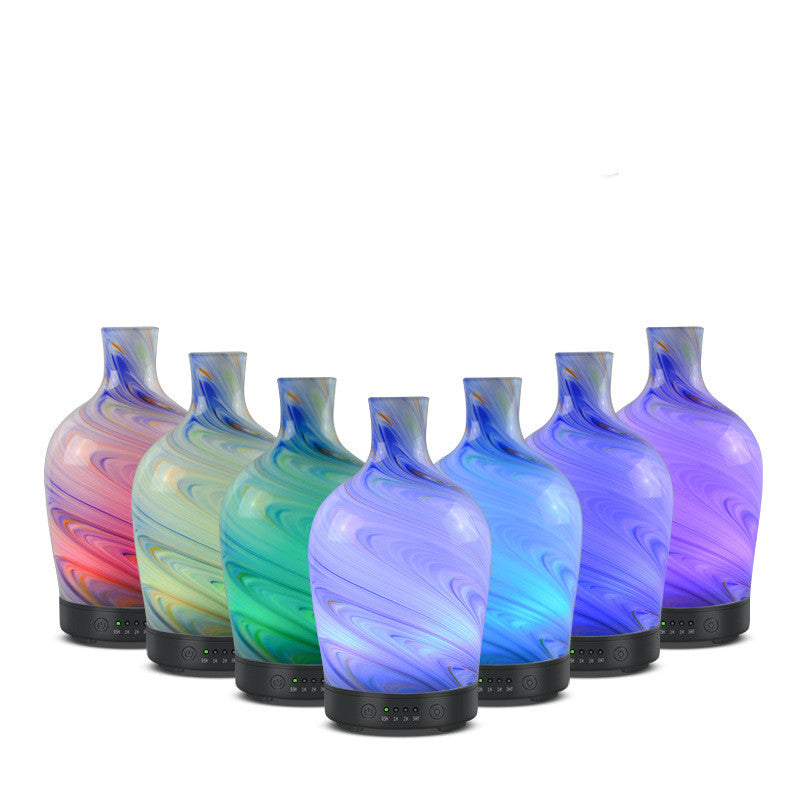 Glass aroma diffuser with ultrasonic mist and LED lights for aromatherapy