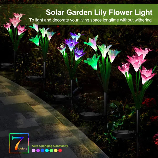 2Pcs Solar Garden Lights Outdoor Lily Flower LED Light 7-Color Changing IP65 Waterproof For Festival Decorations
