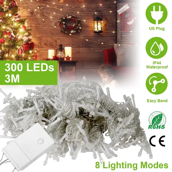 String Lights - 300 LED Curtain Fairy Lights for Bedroom, Party & Wedding