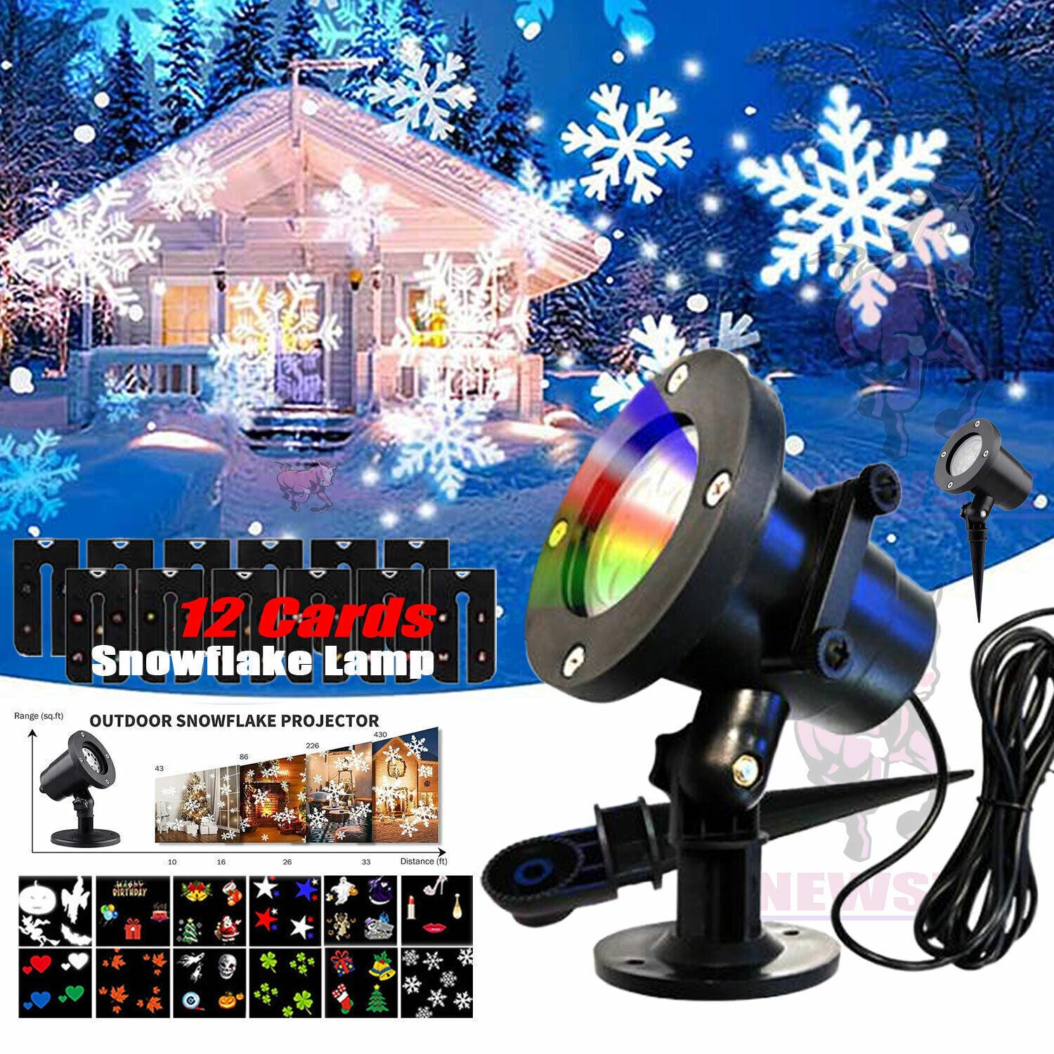 48 Pattern Christmas Projector Laser Light Snow LED Lamp Landscape Garden XMAS