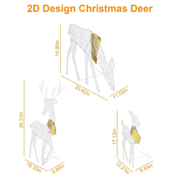 3 Sets Of Reindeer Family Lighted 2D Christmas Deer Decoration Warm Yellow Light 3 Lighting Modes Buck Doe Fawn Indoor Outdoor Christmas Decoration