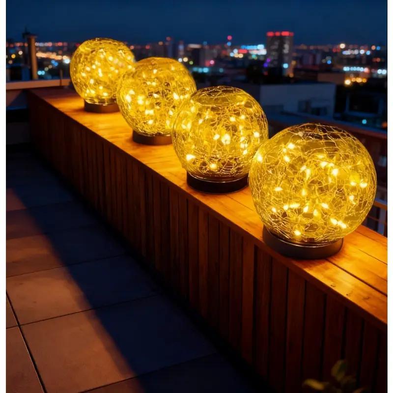 Solar Garden Lights - Crackle Glass Ball Stake Lights for Outdoor Pathway