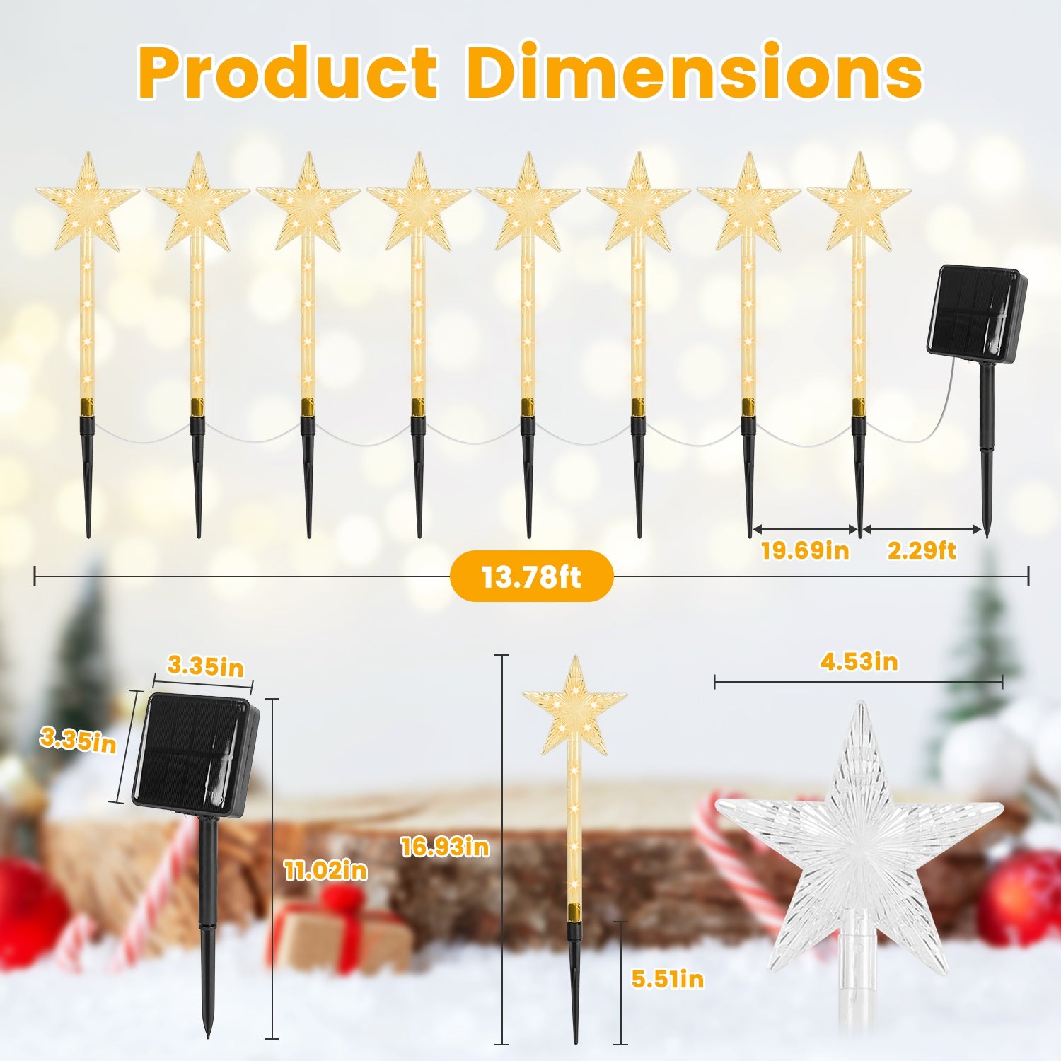 8Pack Christmas Solar Stake Light 64LED Beads Star Shaped Pathway Lights With 8 Lighting Modes IP64 Waterproof Xmas Decoration For Garden Patio Yard Porch Driveway