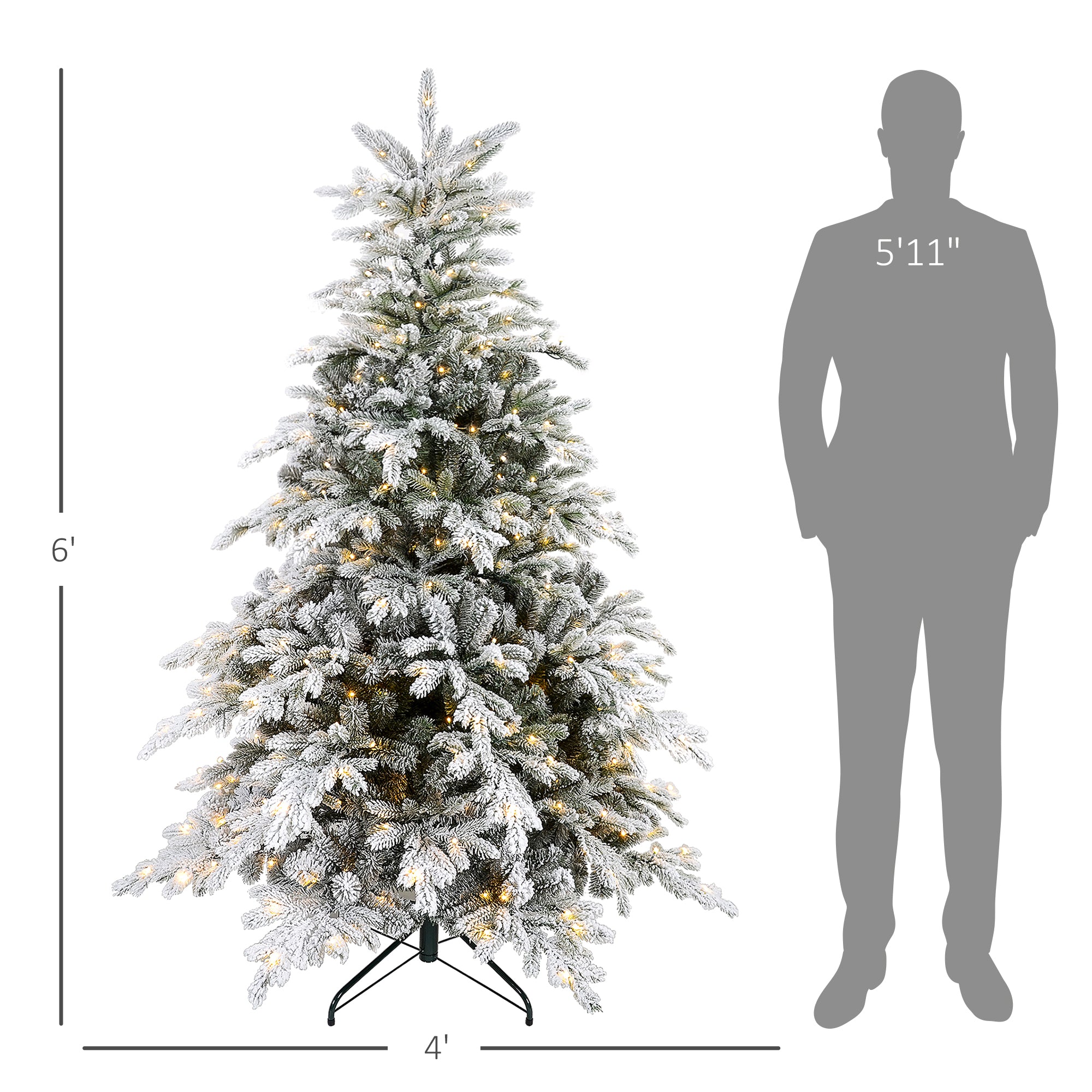 Artificial Prelit Christmas Tree with Warm LED Light and Snow Flocked Branches
