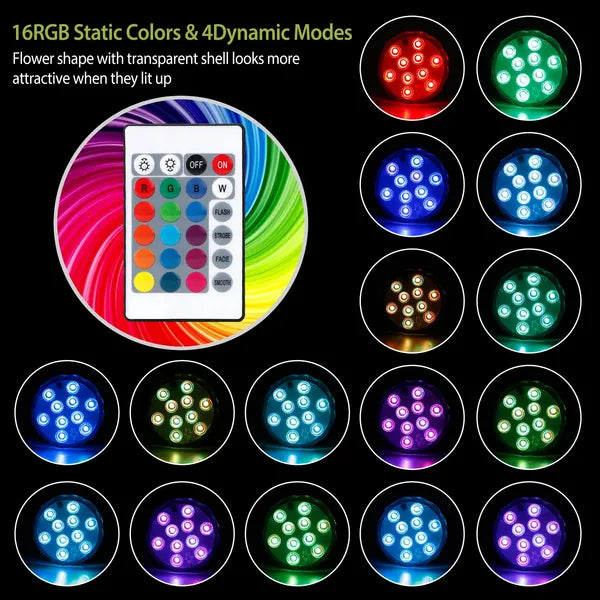 RGB LED underwater lights with color-changing modes for fountain and pond lighting