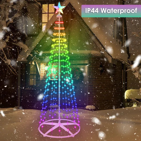 1.8M LED Smart Christmas Cone Tree Outdoor Lighted Christmas Tree Light With App Control Remote Control IP44 Waterproof Timer 210 Modes For Indoor Outside Yard Display