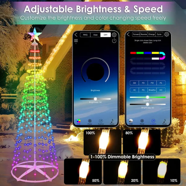 1.8M LED Smart Christmas Cone Tree Outdoor Lighted Christmas Tree Light With App Control Remote Control IP44 Waterproof Timer 210 Modes For Indoor Outside Yard Display